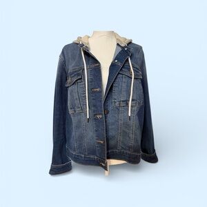 Lane Bryant Blue Jean Jacket with Gray Hood